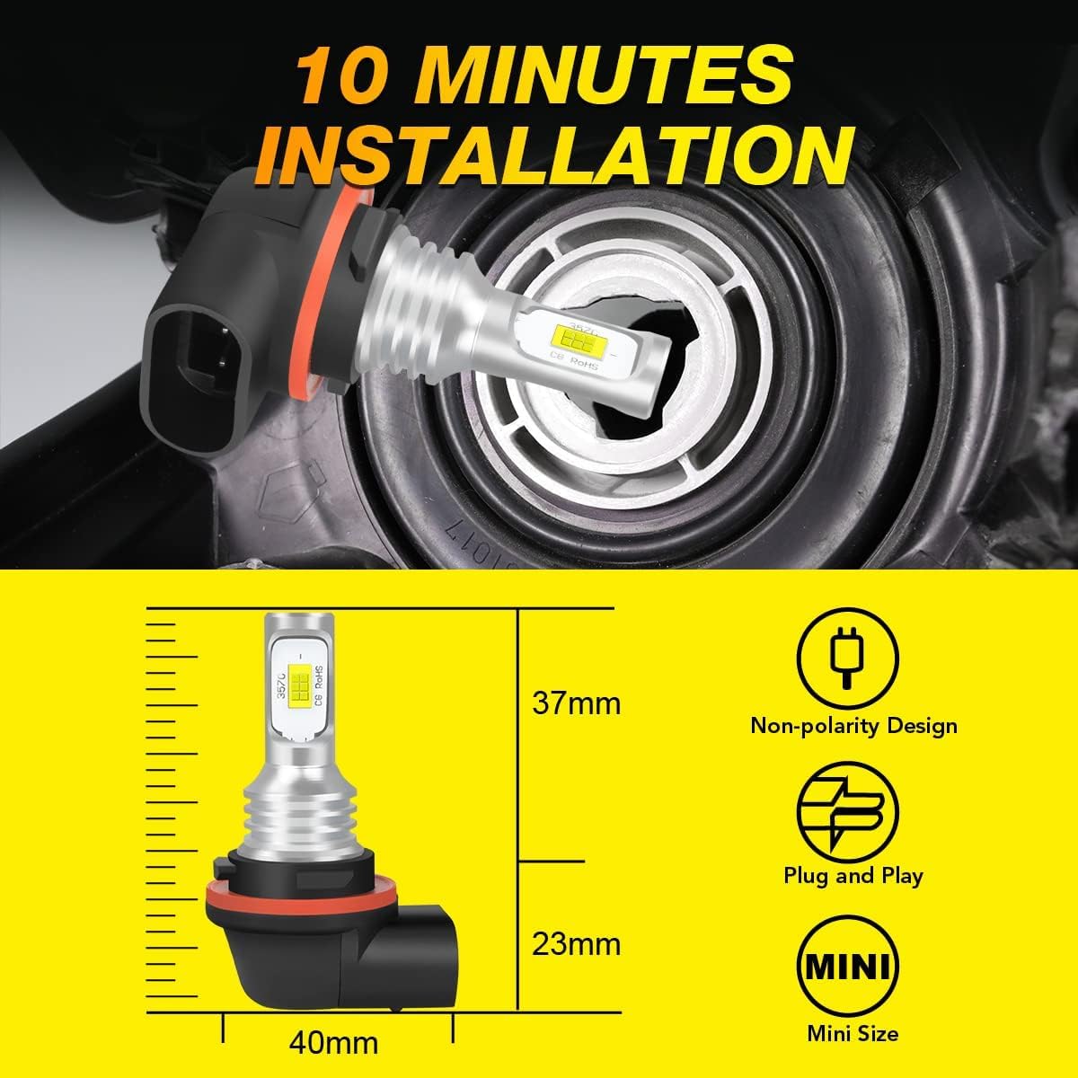 IHNZCB size comparison with halogen bulb showing fit in factory housing
