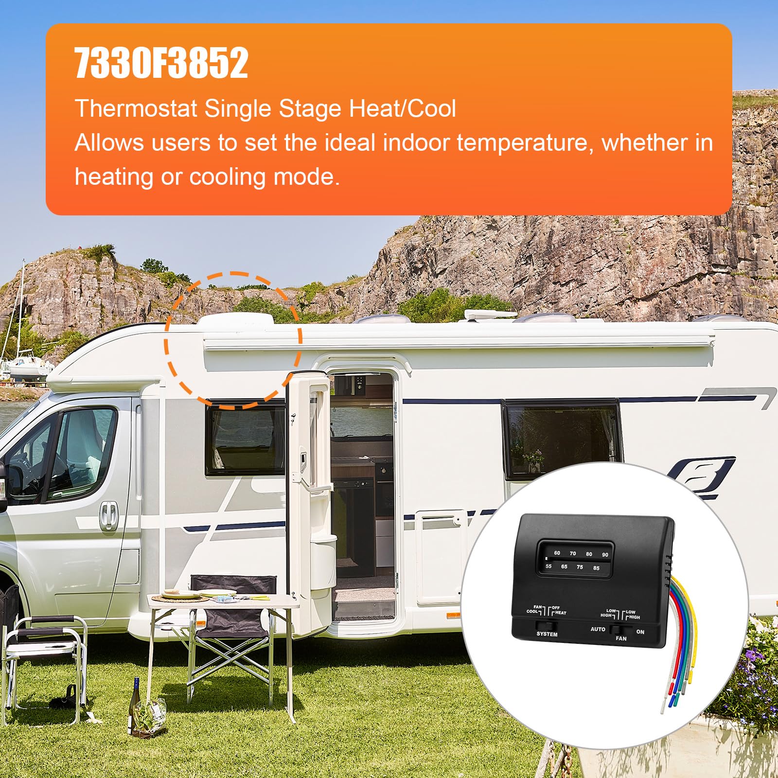 IHOUMEX thermostat mounted on RV wall demonstrating in-vehicle climate control use