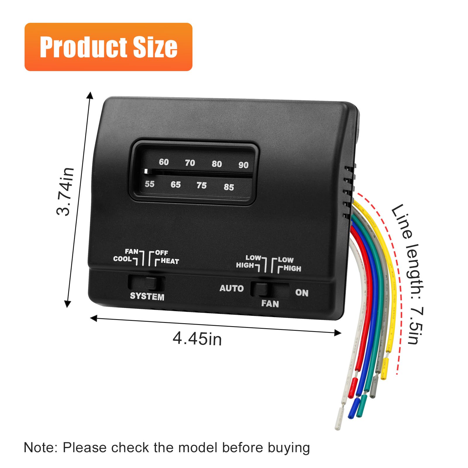 IHOUMEX thermostat next to ruler showing compact size for tight RV spaces