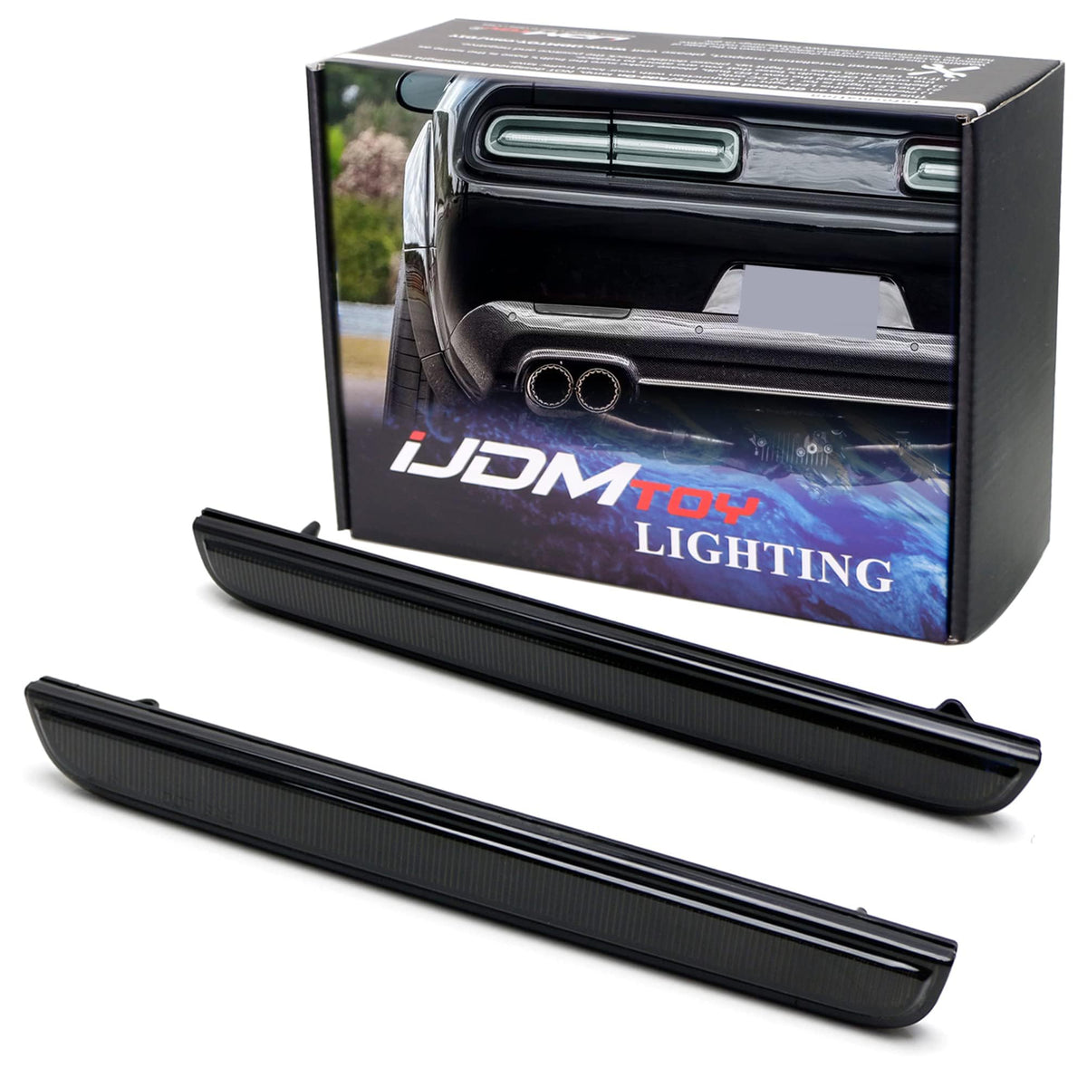iJDMTOY front view of dark-smoke reflector lens showing precise fit and improved styling