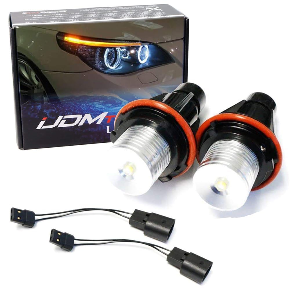 iJDMTOY front packaging showing pair of LED halo bulbs and benefits