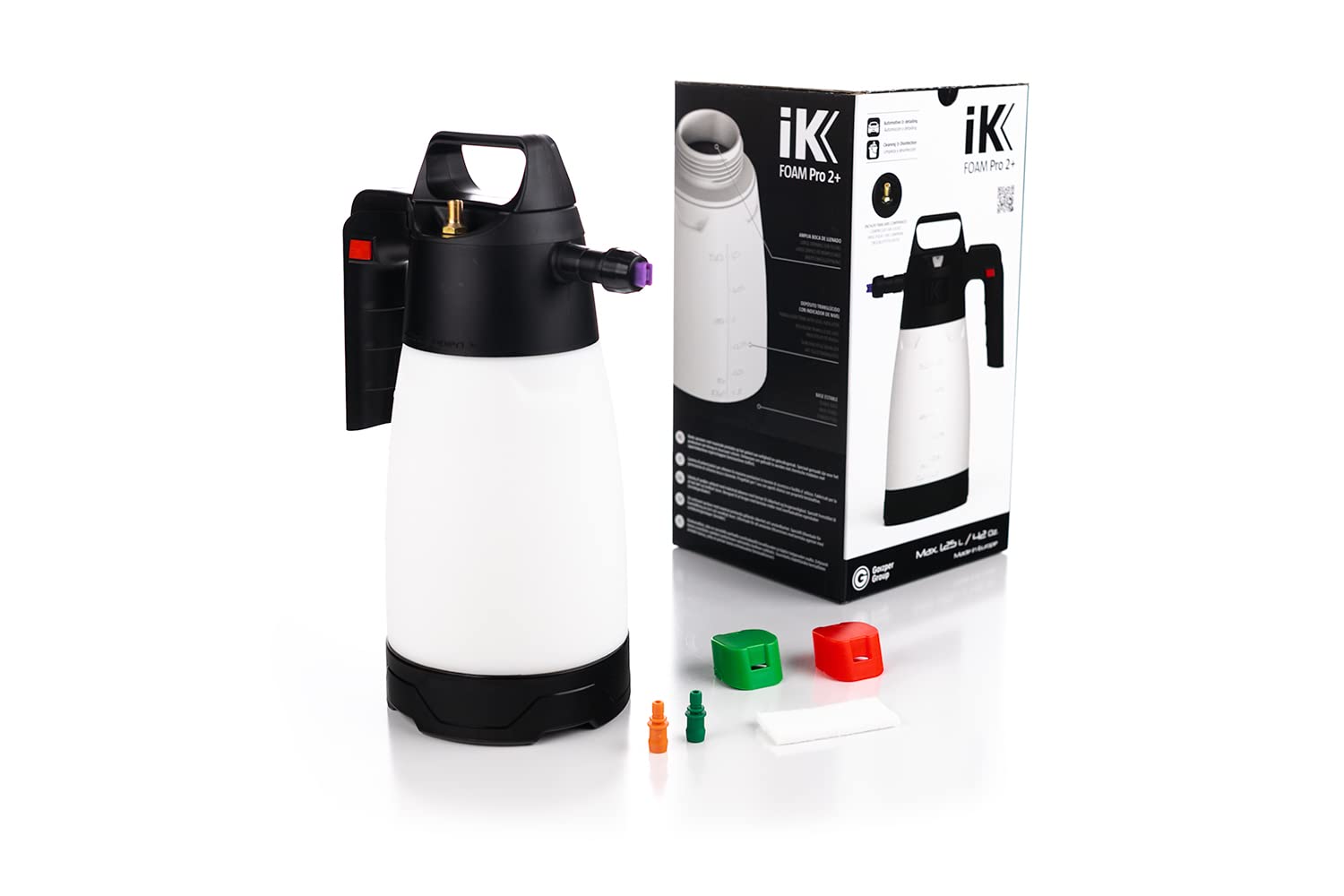 IK FOAM Pro 2+ front view showing tank and spray wand for professional foam coverage