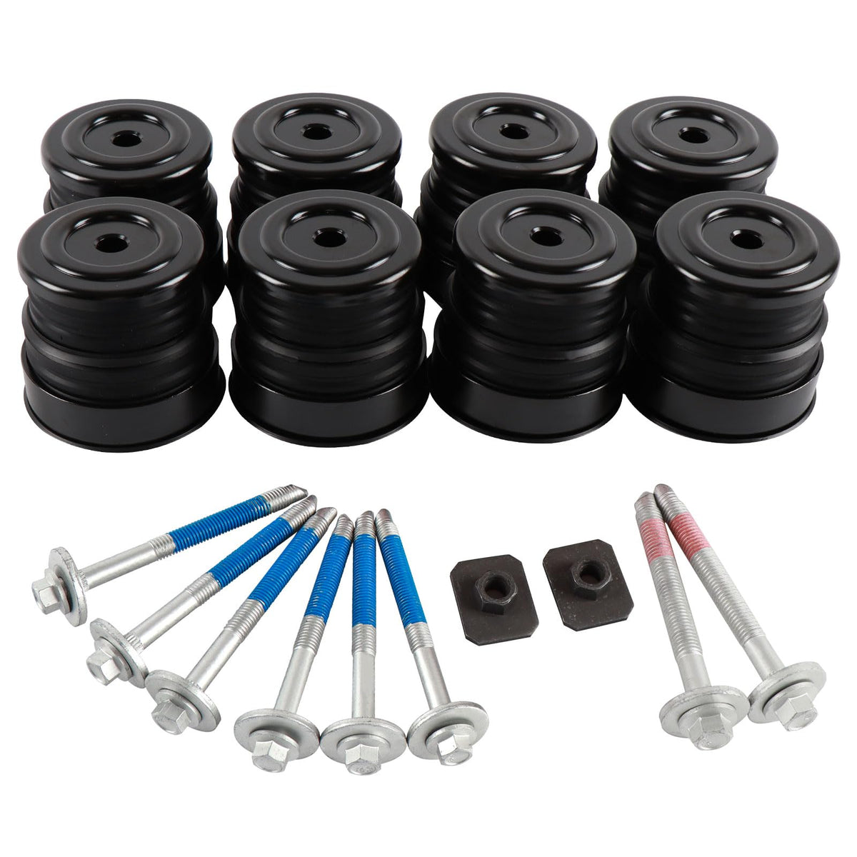 iKer front packaging showing complete bushing kit and bolts, clear contents for buyer