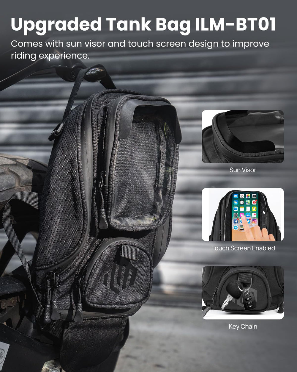 ILM top phone pouch closeup with touchscreen visibility and navigation benefit