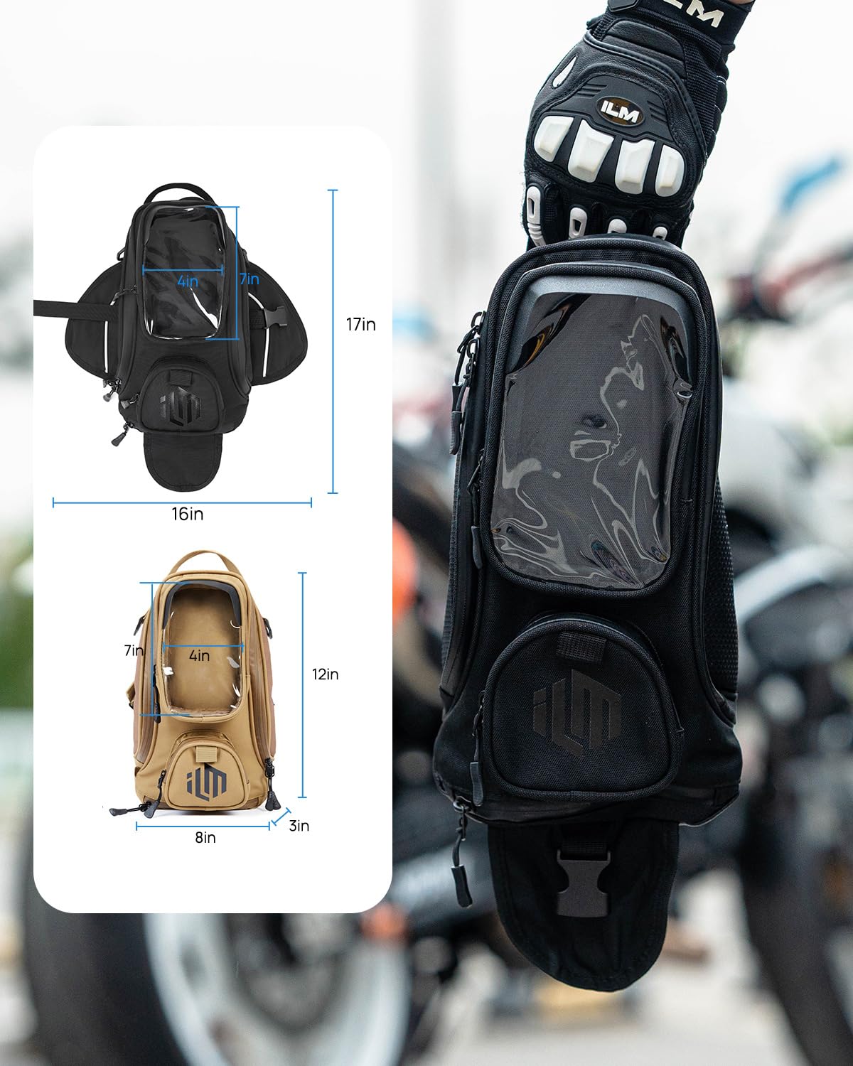 ILM waterproof zipper detail protecting contents from rain and splashes