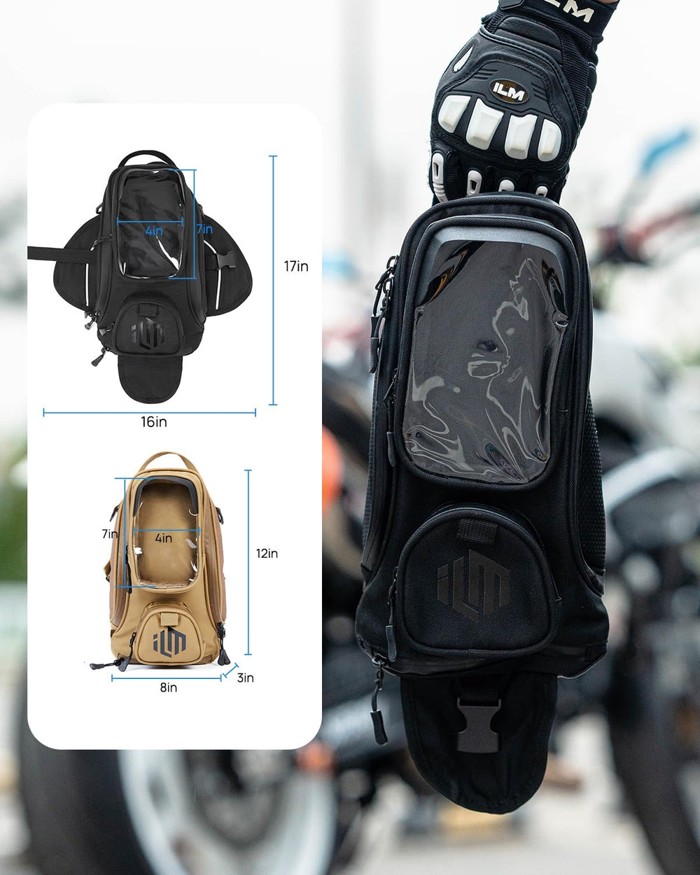 ILM waterproof zipper detail protecting contents from rain and splashes