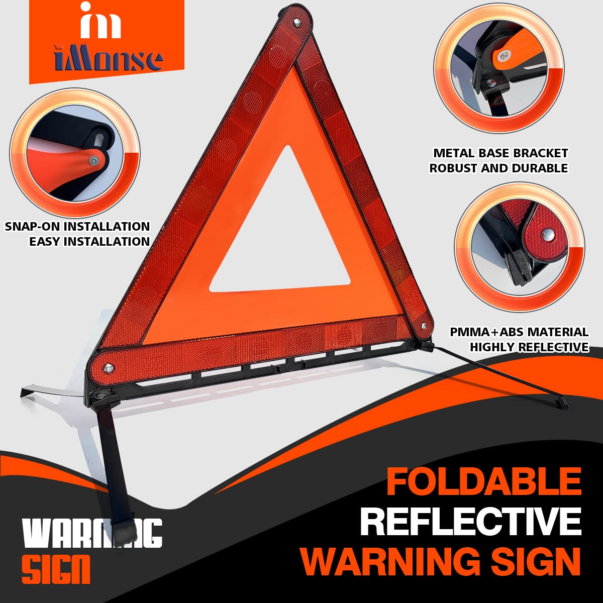 iMonse close-up of reflective triangle surface improving nighttime visibility