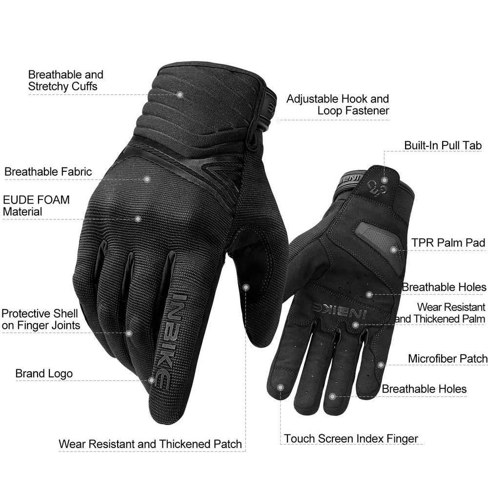 INBIKE gloves gripping motorcycle handlebar for secure control