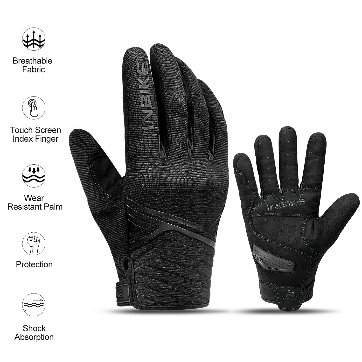 INBIKE gloves worn by rider illustrating comfort and control