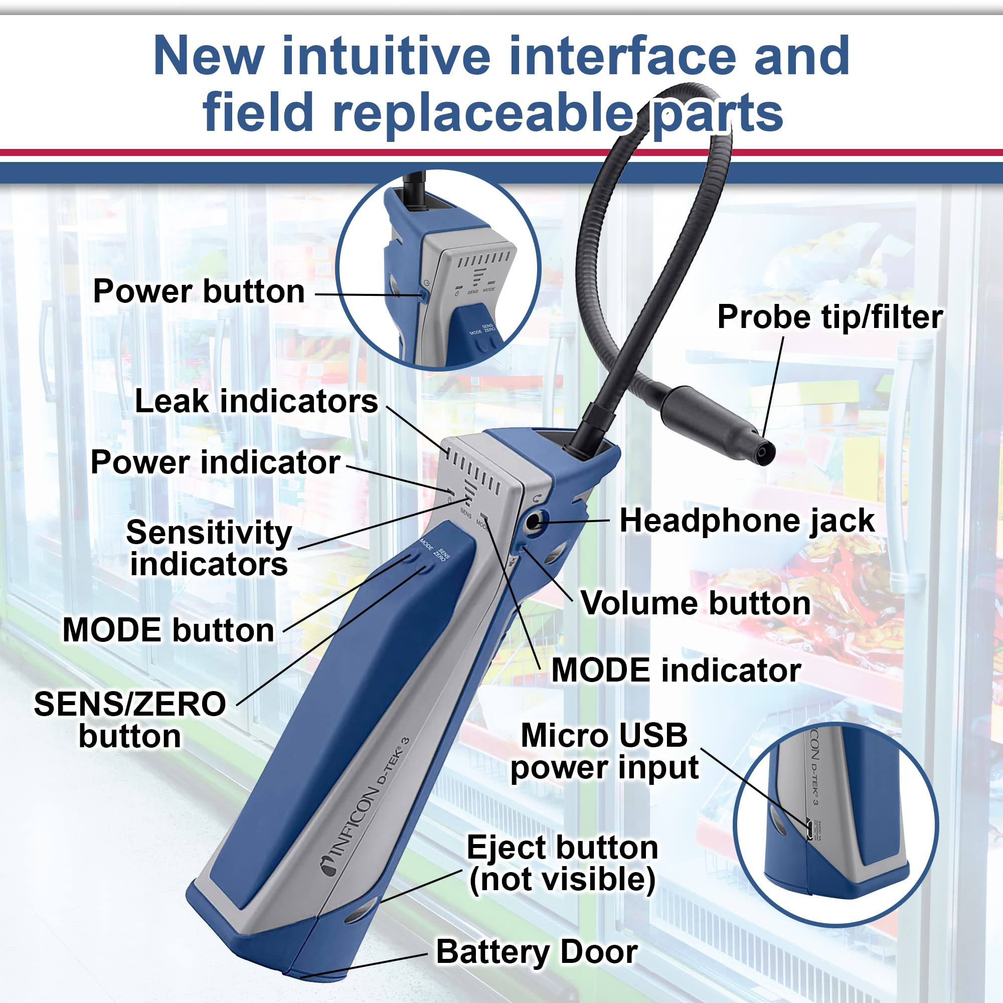 Inficon D-TEK 3 battery and charger showing quick-charge convenience