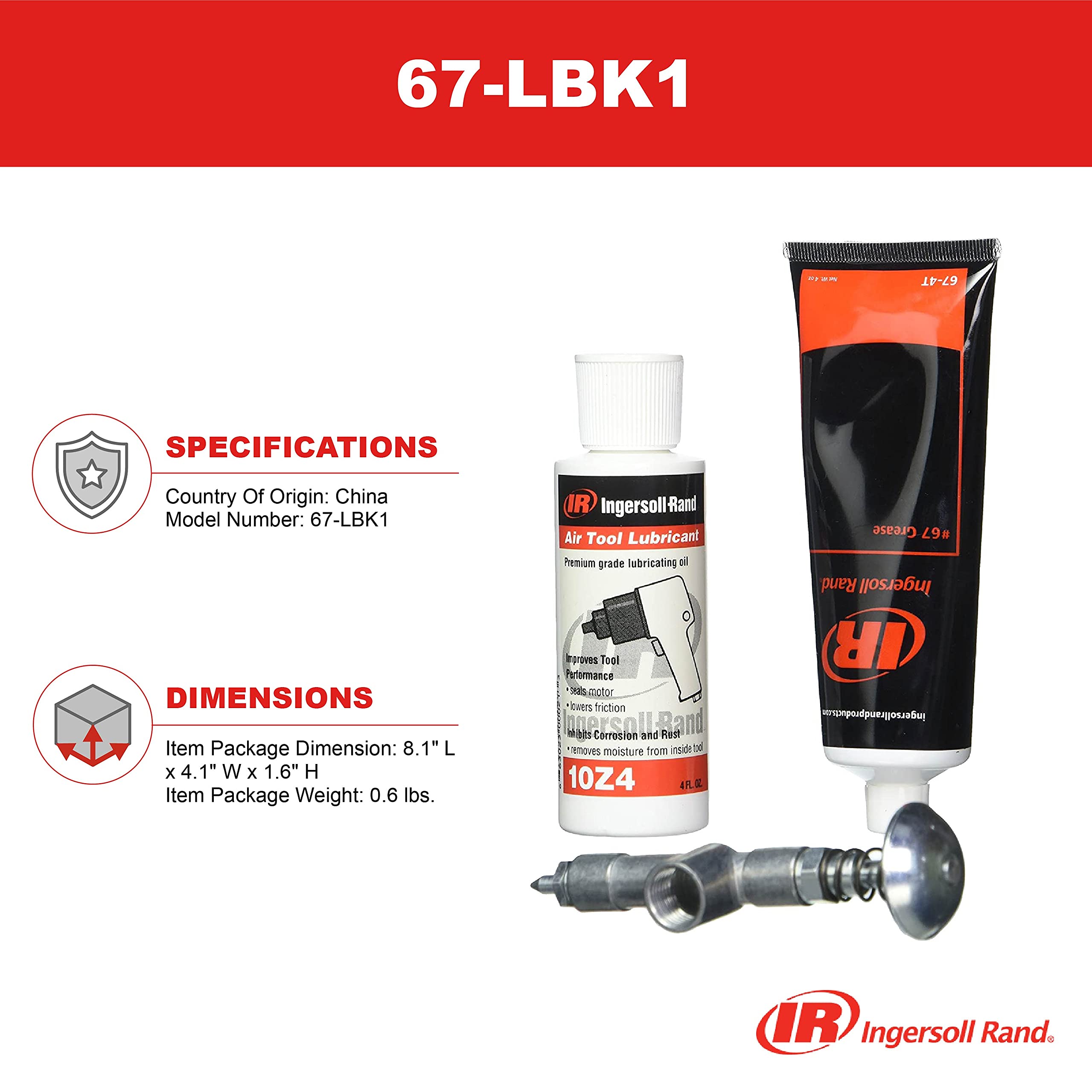 Close-up of Ingersoll Rand 10Z4 oil bottle label and nozzle to protect air tools