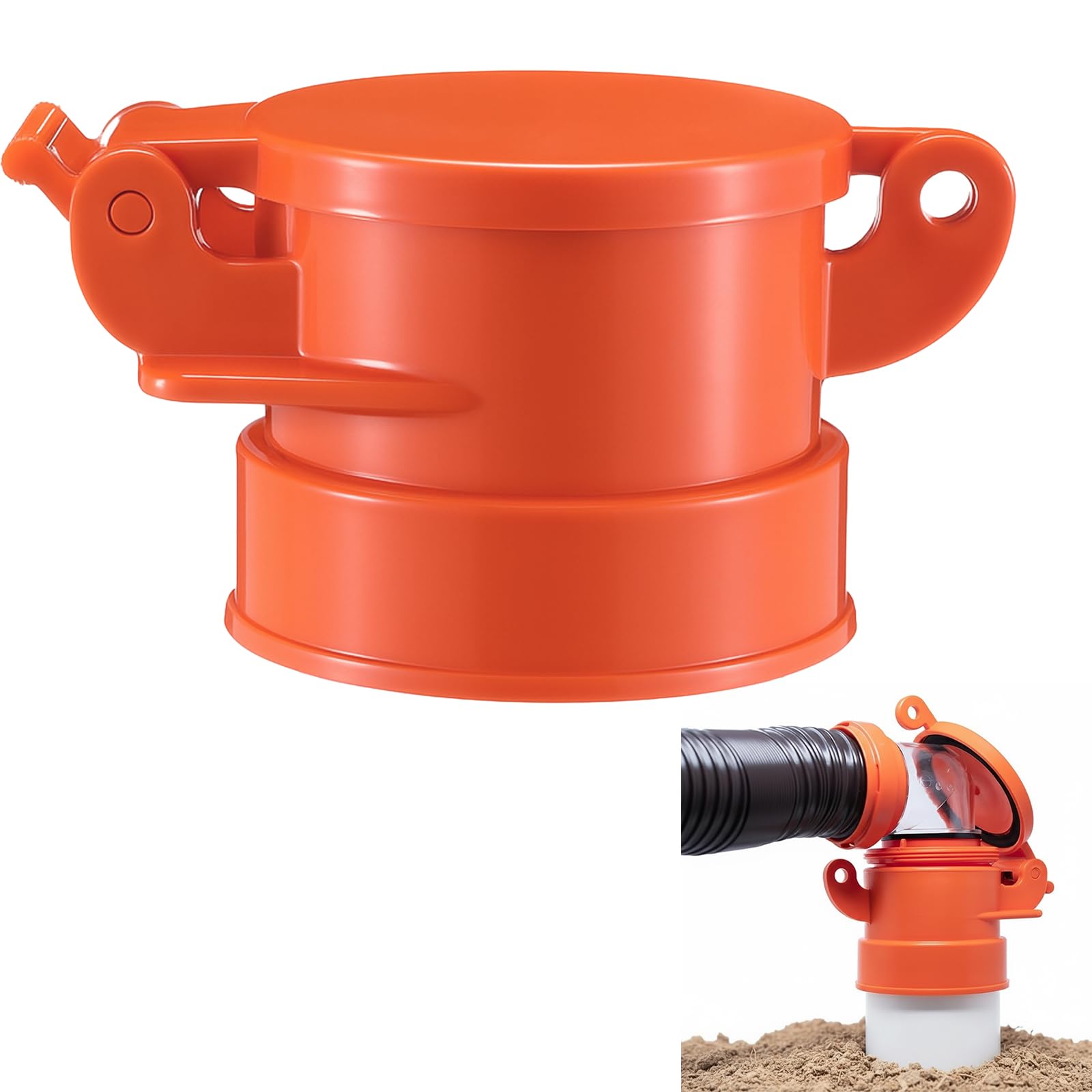 Innconee front view of orange sewer cap showing secure seal benefit