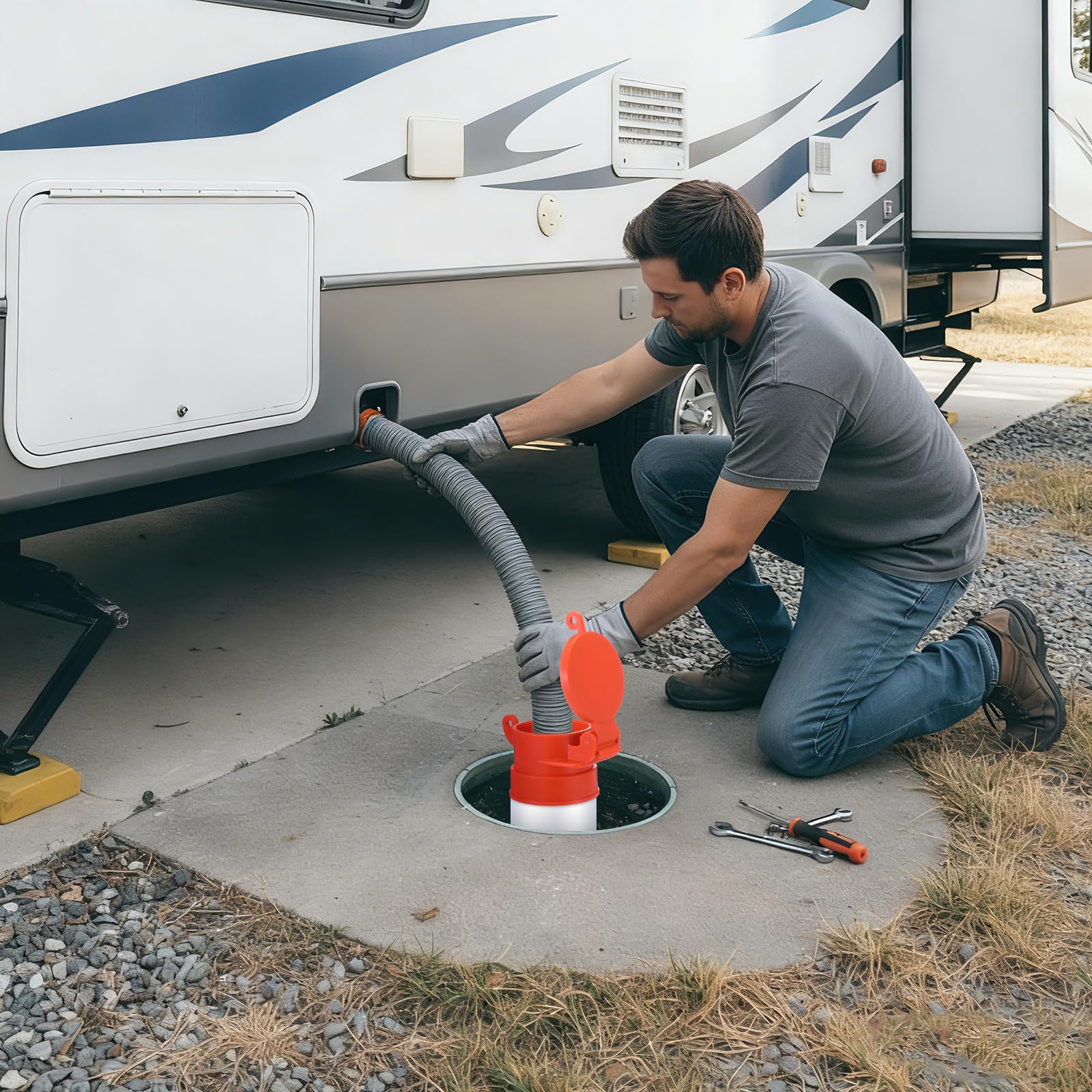 Innconee sewer cap packed in storage compartment for organized travel