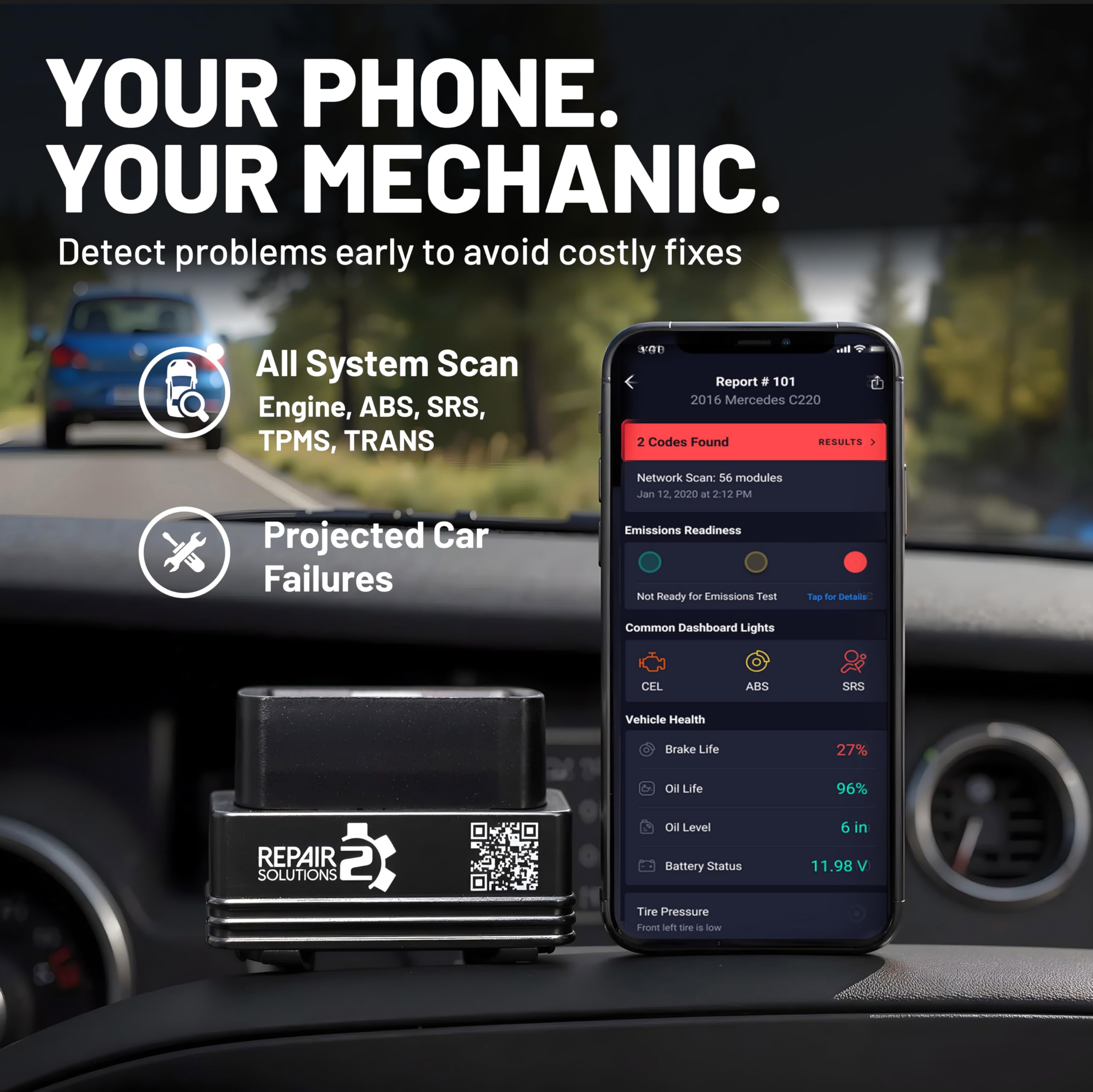 Innova 1000 paired with smartphone displaying live diagnostics for quick troubleshooting