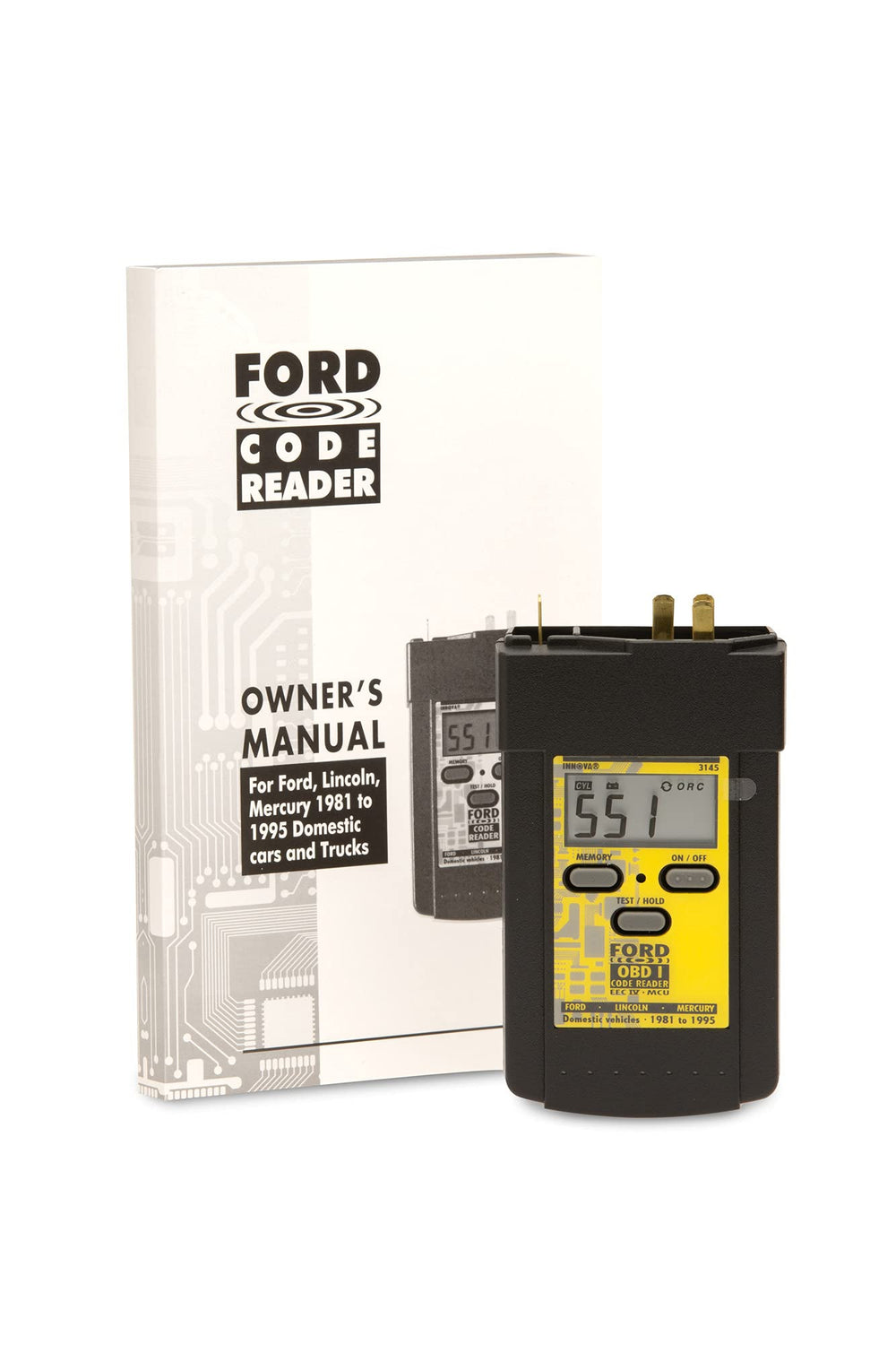 Innova 3145 with instructions and packaging showing included Ford self-test guidance