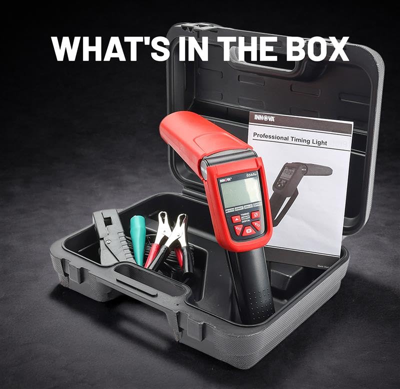Innova 5568 in use on engine timing mark showing fast diagnostic feedback