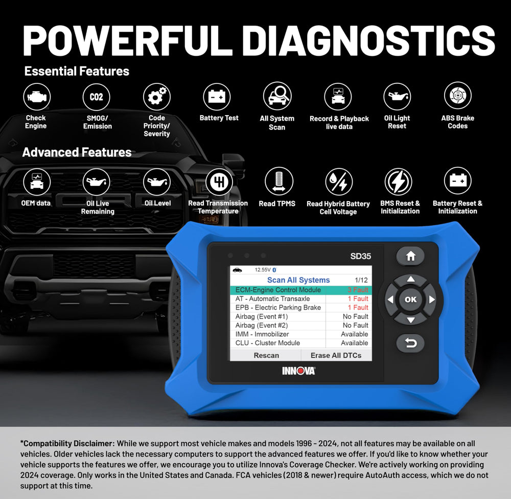 Innova SD35 performing battery test to help detect charging system issues