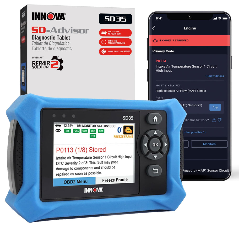 Innova SD35 front display showing clear diagnostics and fast problem identification