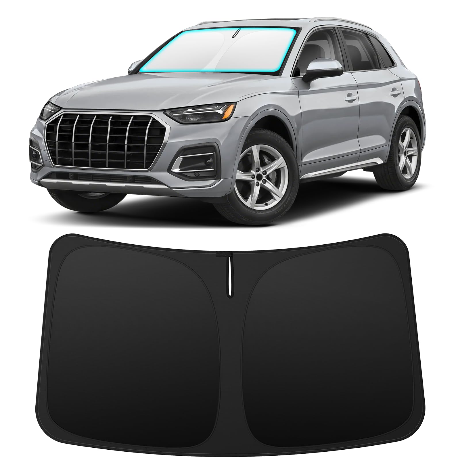 INSAUTO front view of sun shade packaging shows custom fit and benefits