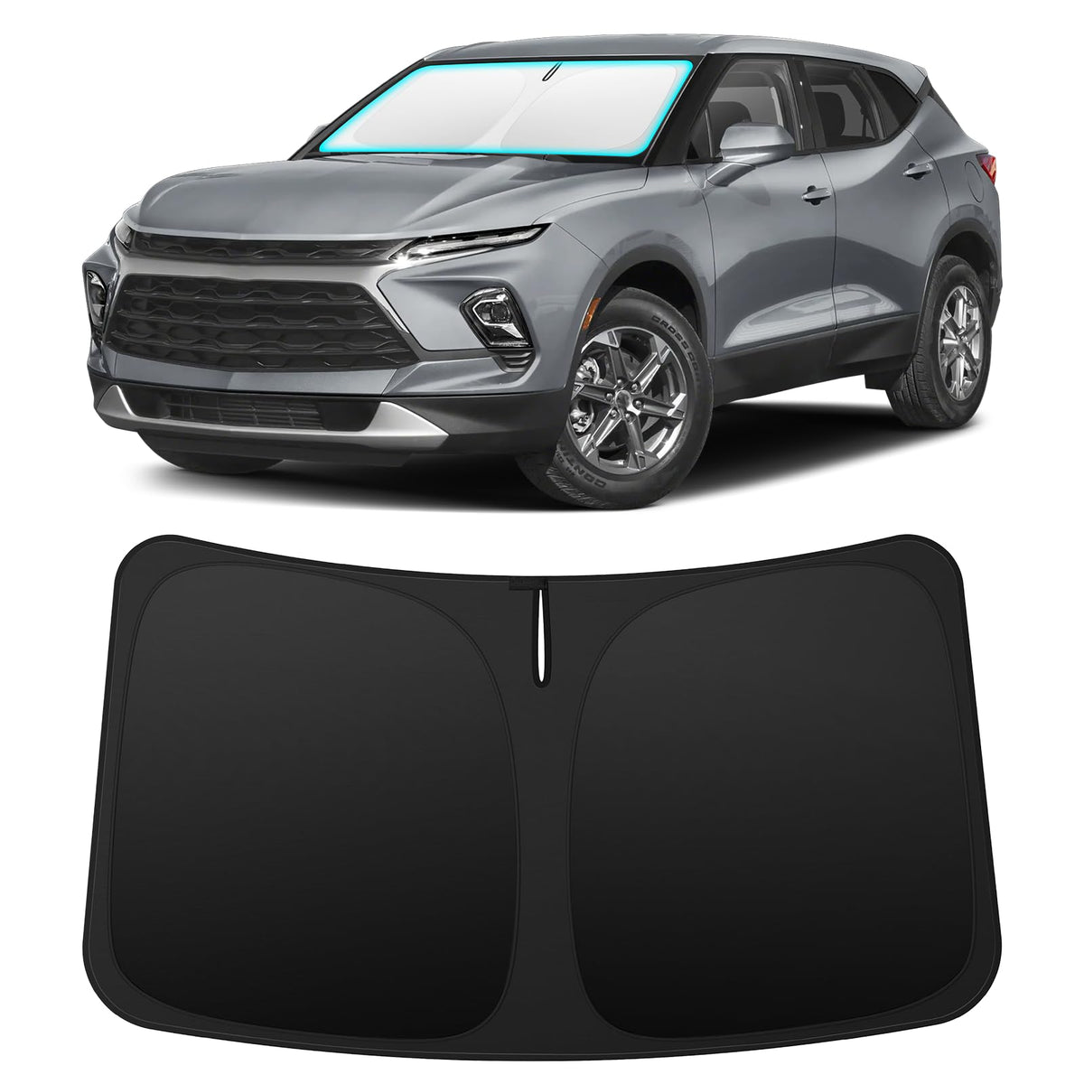 INSAUTO front-fit sun shade on Chevrolet Blazer showing precise edge-to-edge coverage and protection