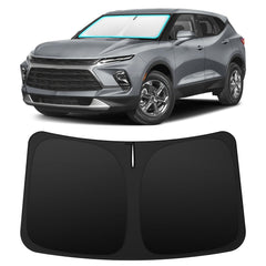 INSAUTO front-fit sun shade on Chevrolet Blazer showing precise edge-to-edge coverage and protection