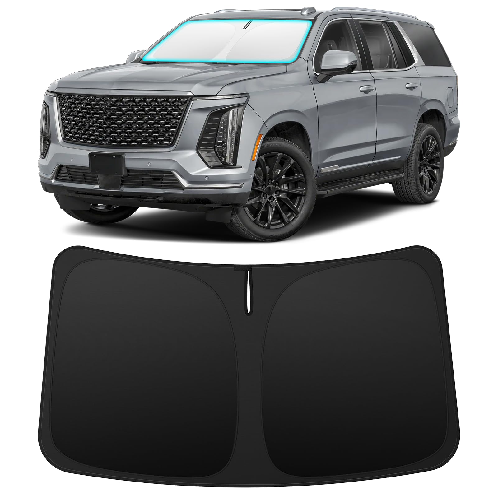 INSAUTO front view of custom-fit shade on Escalade showing full coverage benefit