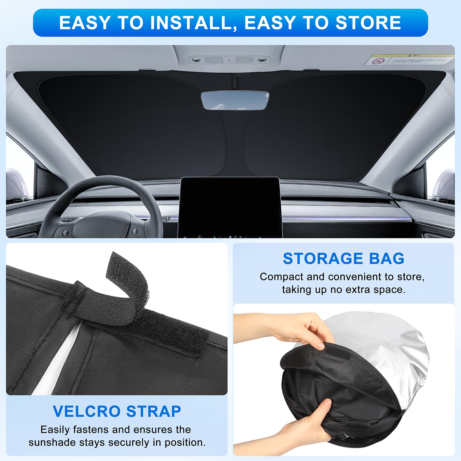 INSAUTO compact folded shade in storage pouch for easy transport and organization