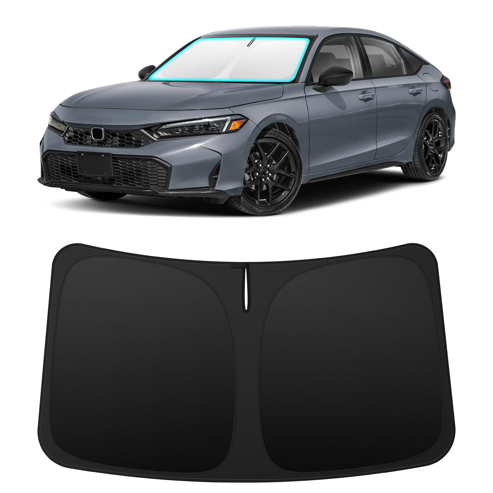 INSAUTO front view on Civic windshield showing perfect fit and sun protection