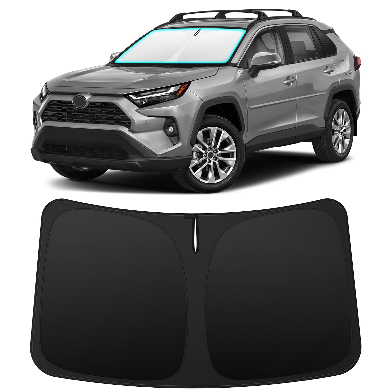 INSAUTO front view on RAV4 windshield showing precise fit and full coverage to protect interior