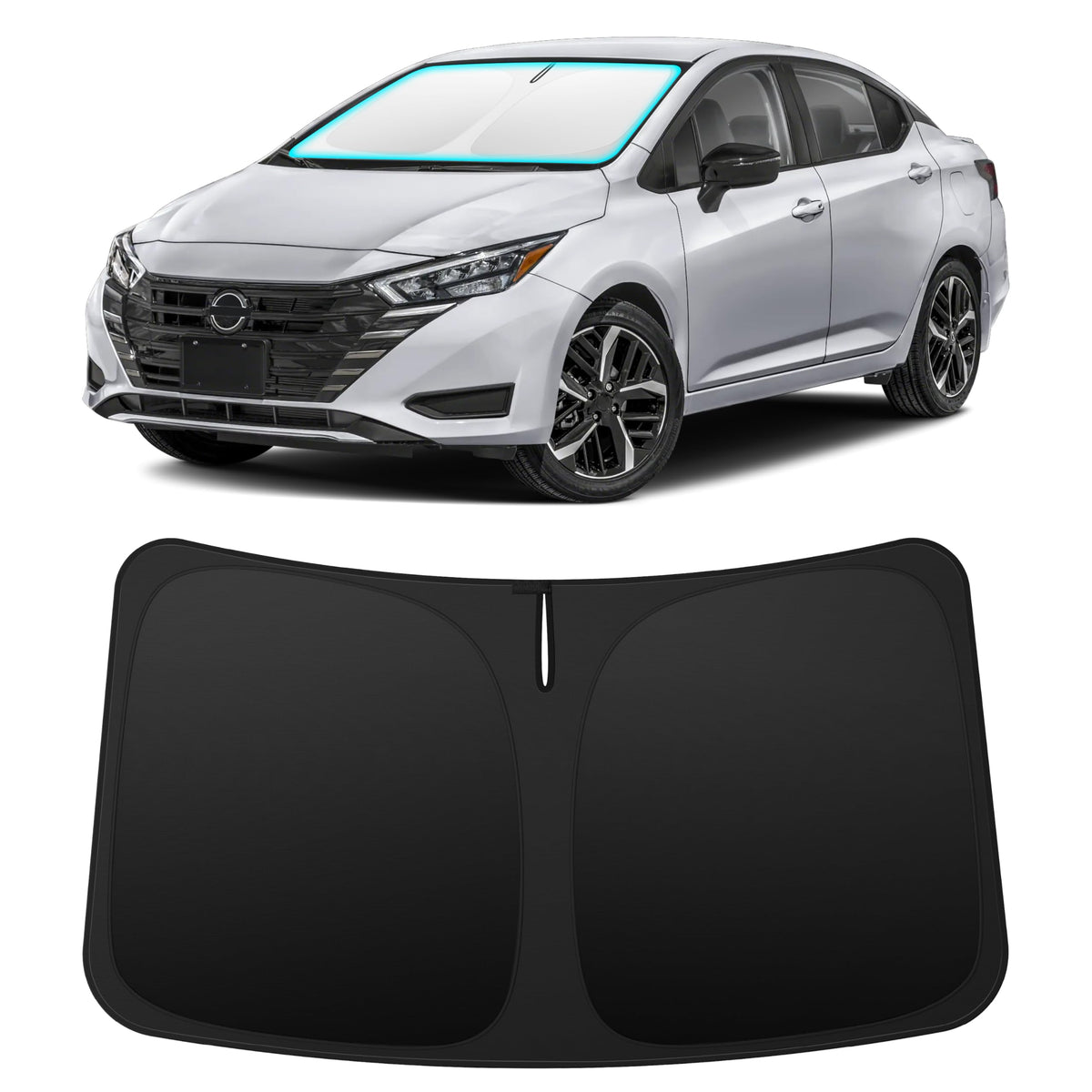 INSAUTO front view of shade on windshield showing full coverage and protection