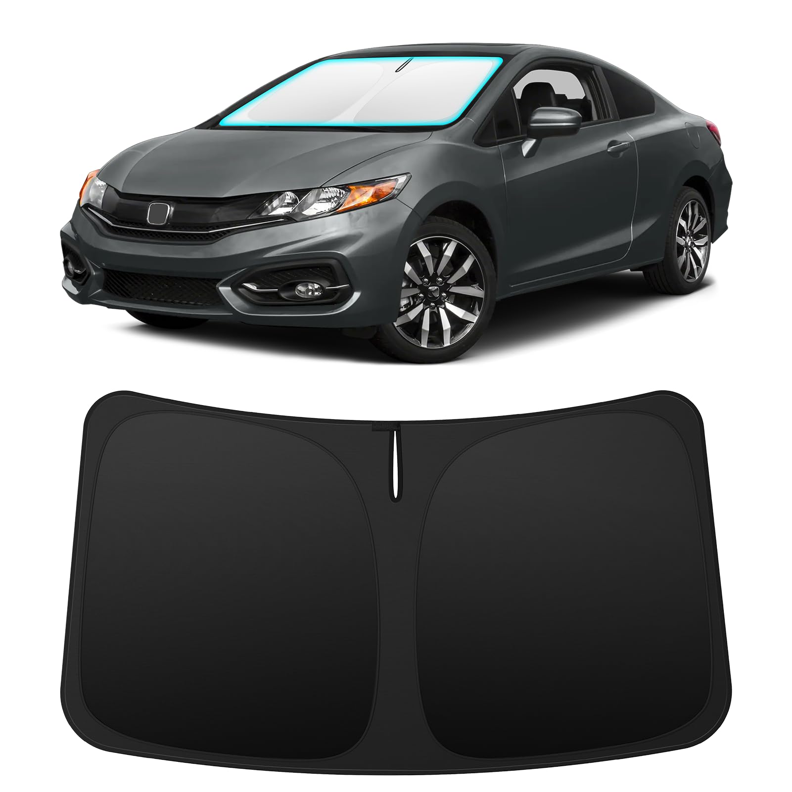 INSAUTO front view of shade perfectly fitted to a Honda Civic windshield protecting interior