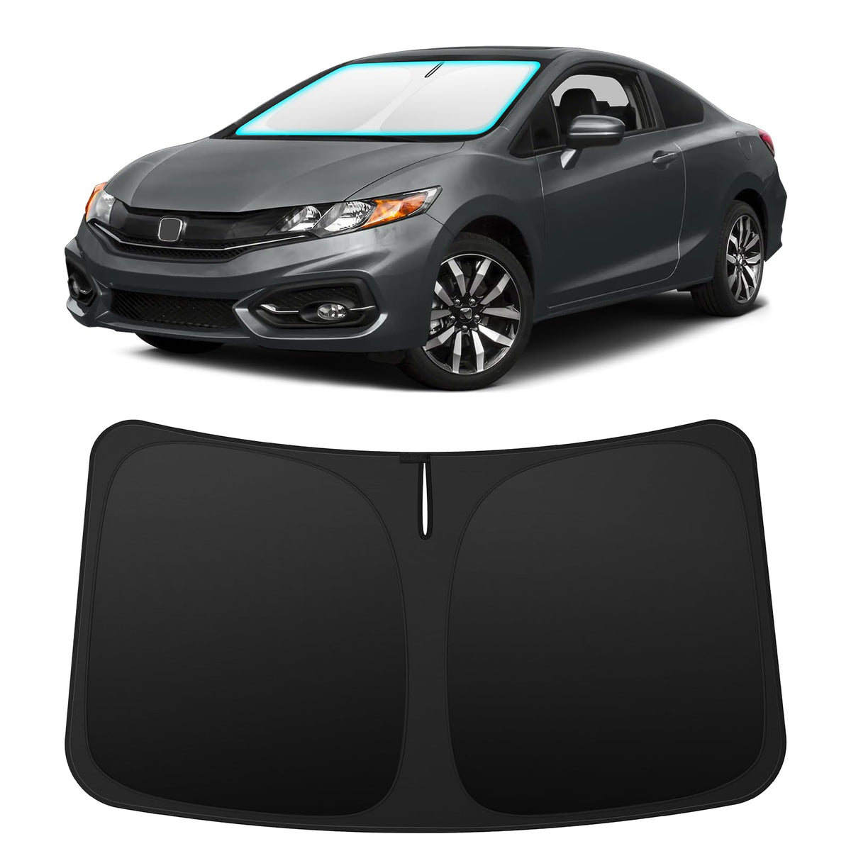 INSAUTO front view of shade perfectly fitted to a Honda Civic windshield protecting interior