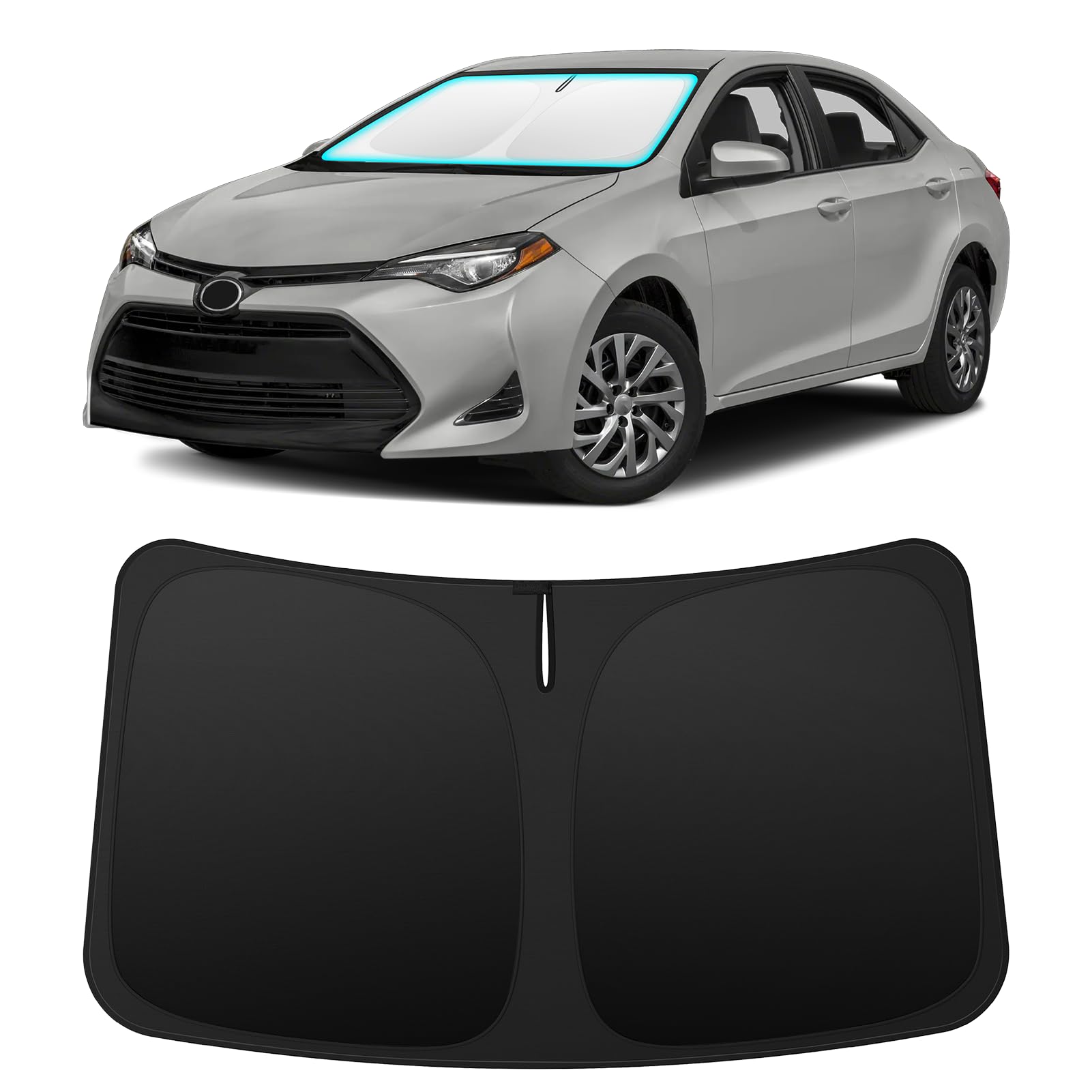 INSAUTO front windshield fit showing precise Corolla alignment and improved sun protection