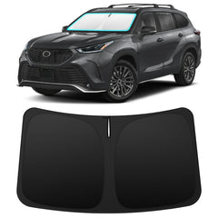 INSAUTO front view mounted on Highlander showing precise windshield coverage and sun protection