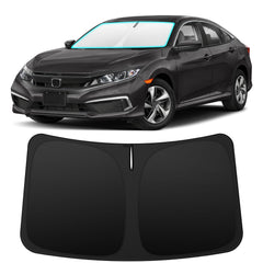 INSAUTO front view of shade on windshield showing precise Civic fit and sun protection