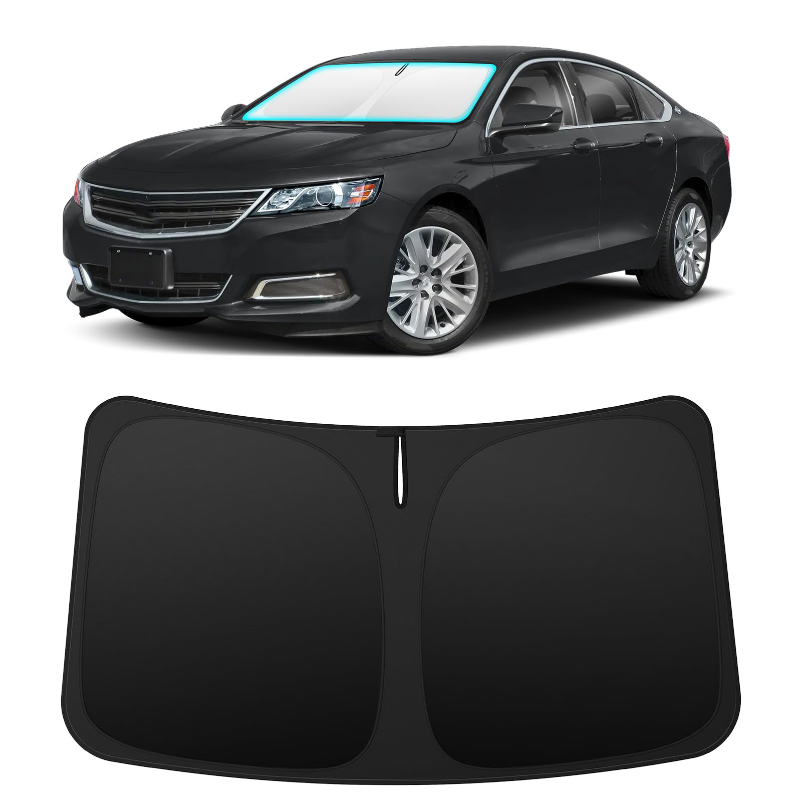 INSAUTO front view showing perfect fit on Chevrolet Impala windshield, protecting interior