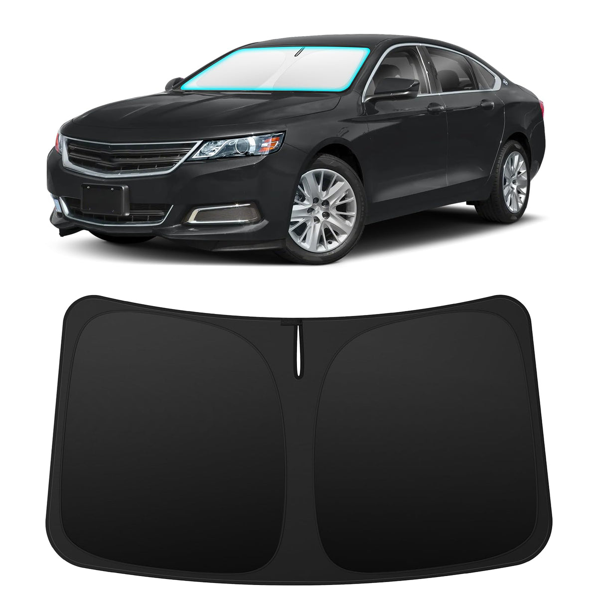 INSAUTO front view showing perfect fit on Chevrolet Impala windshield, protecting interior