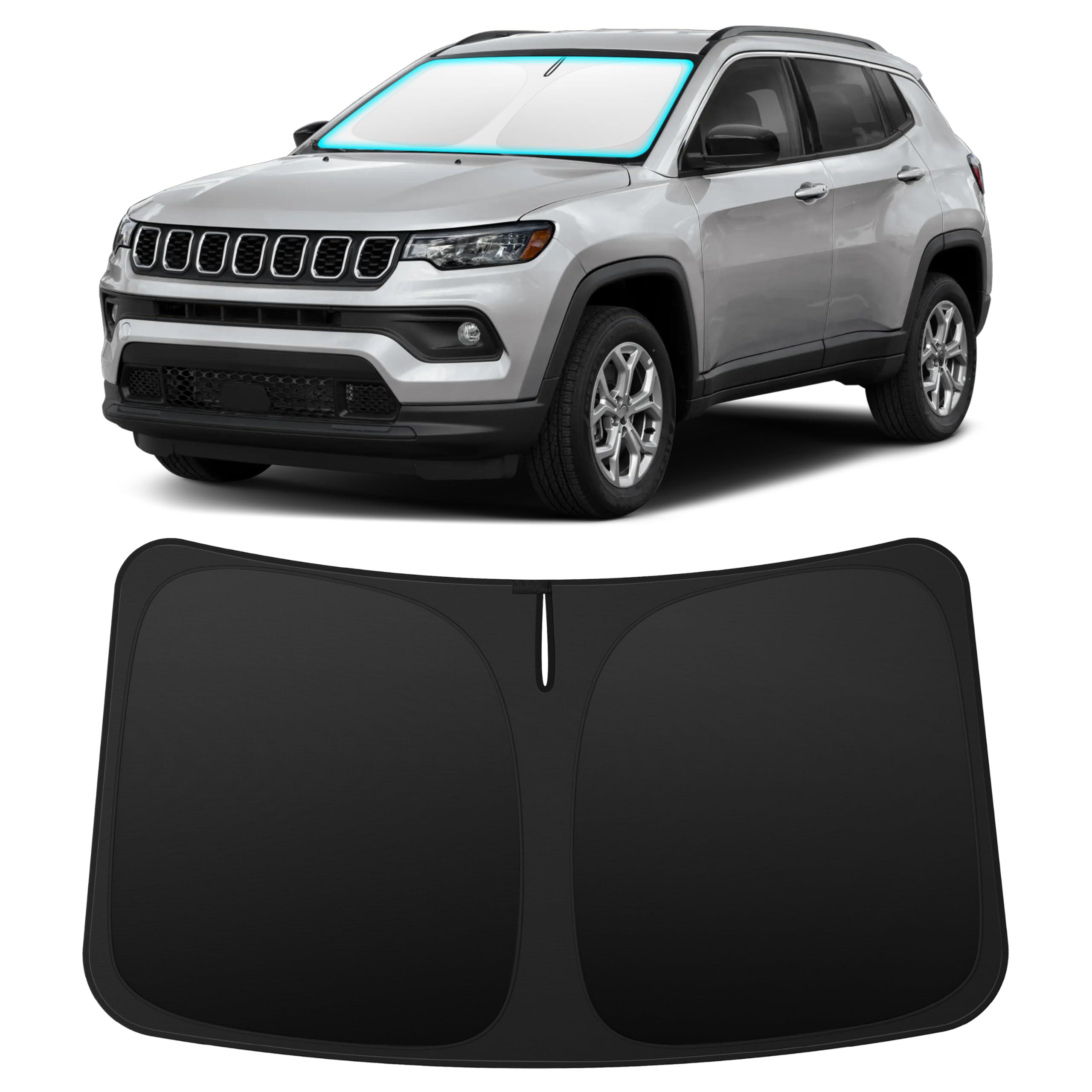 INSAUTO front view of fitted sun shade protecting windshield, cooling interior