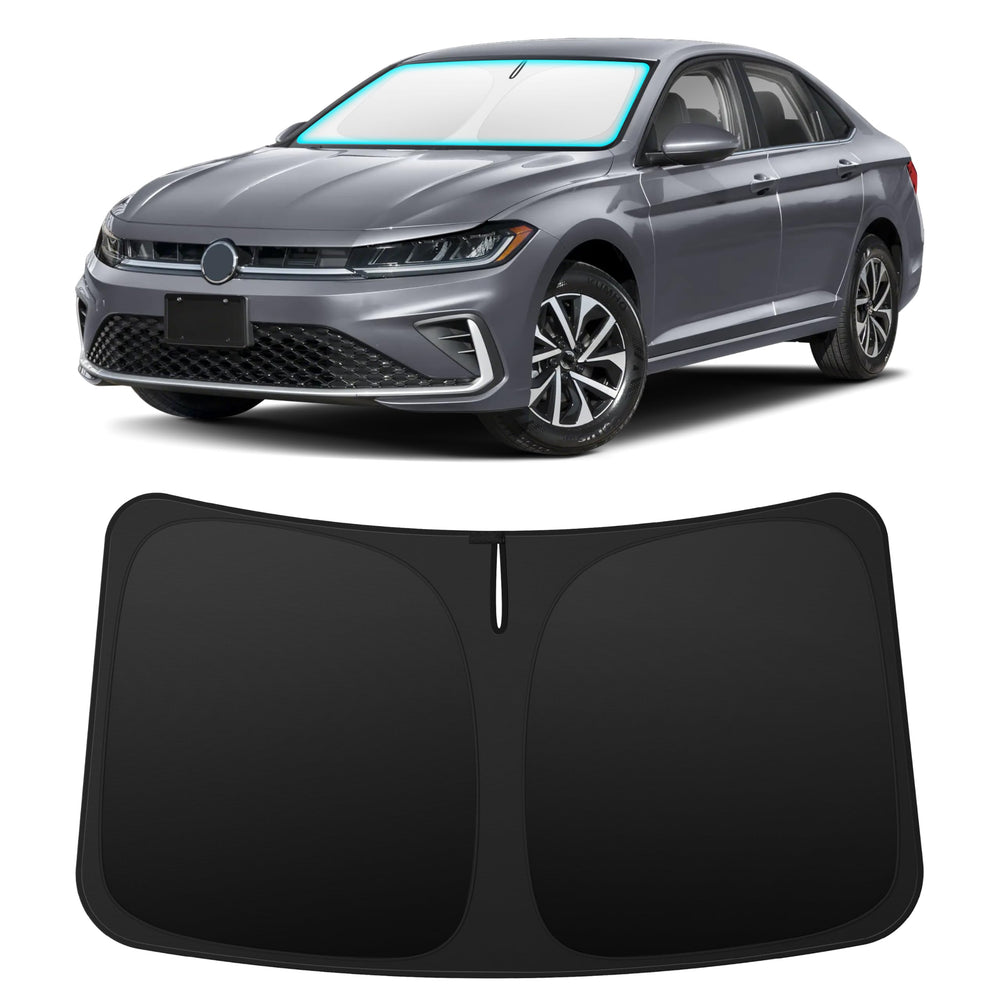 INSAUTO front view on Jetta windshield showing precise fit and sun protection