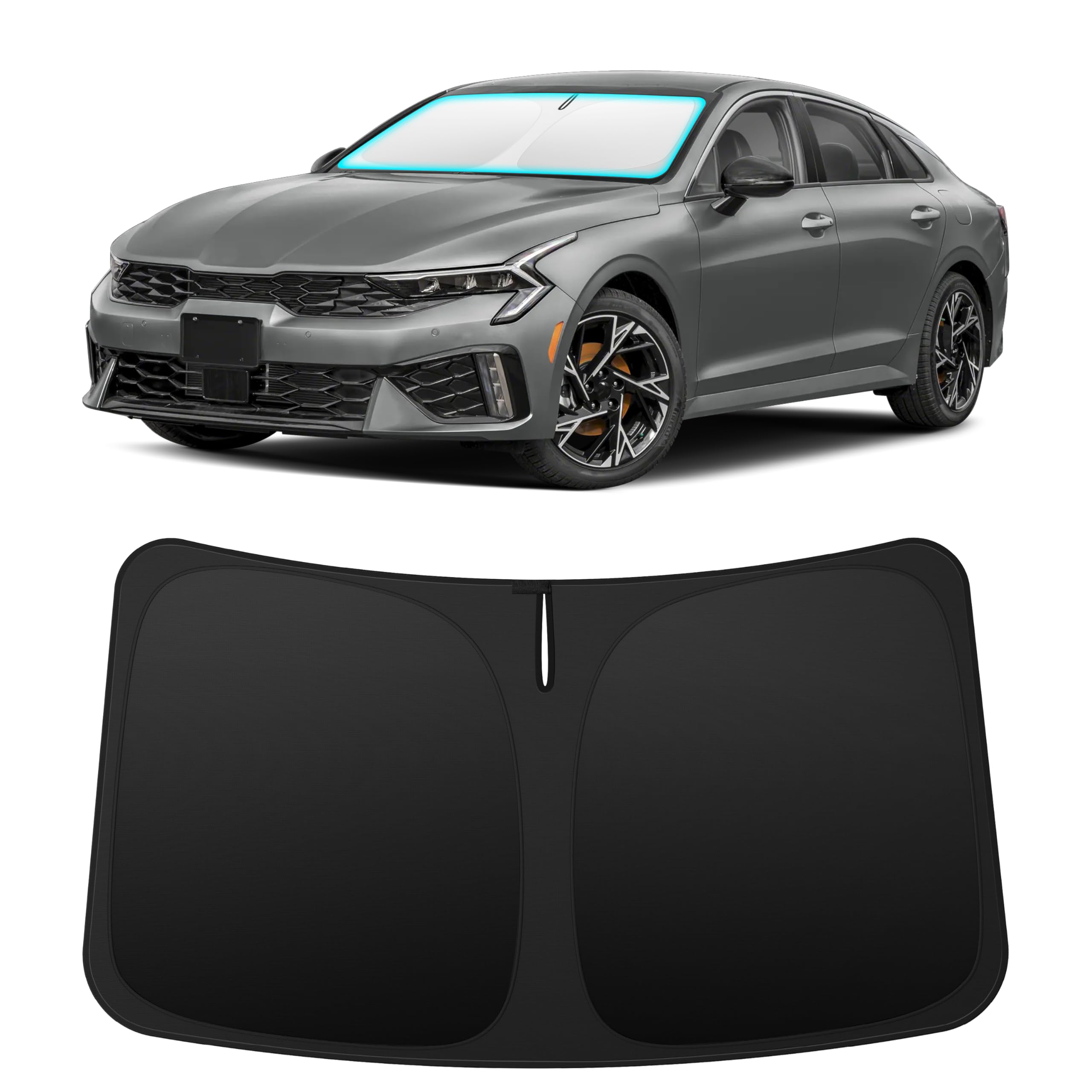 INSAUTO sun shade installed in Kia K5 windshield keeps interior cool