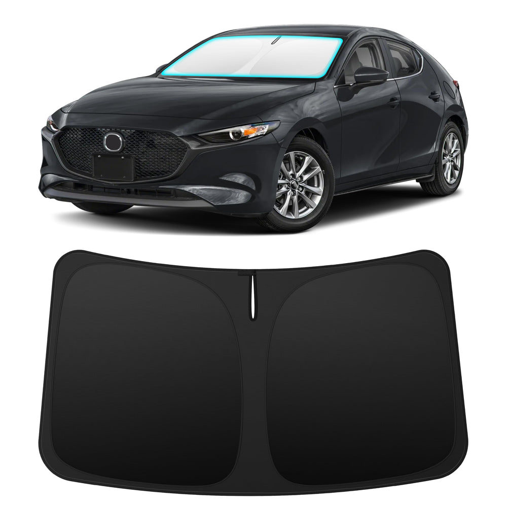 INSAUTO front packaging view showing shade and Mazda 3 fit benefits