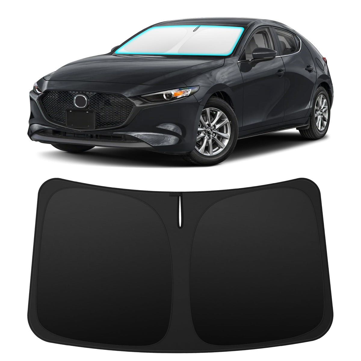 INSAUTO front packaging view showing shade and Mazda 3 fit benefits