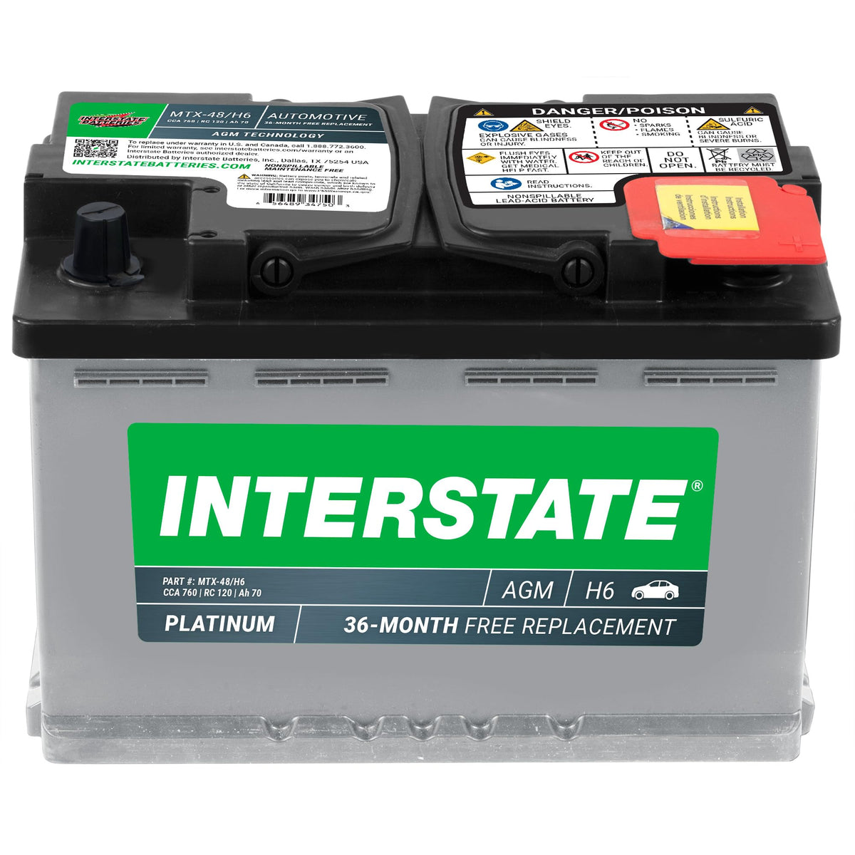 Interstate Batteries MTX front packaging showing durable casing and brand