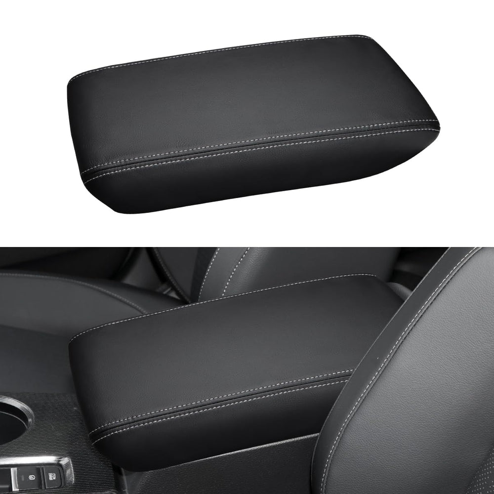 INTGET center console cover front view showing fit and gray stitching benefit