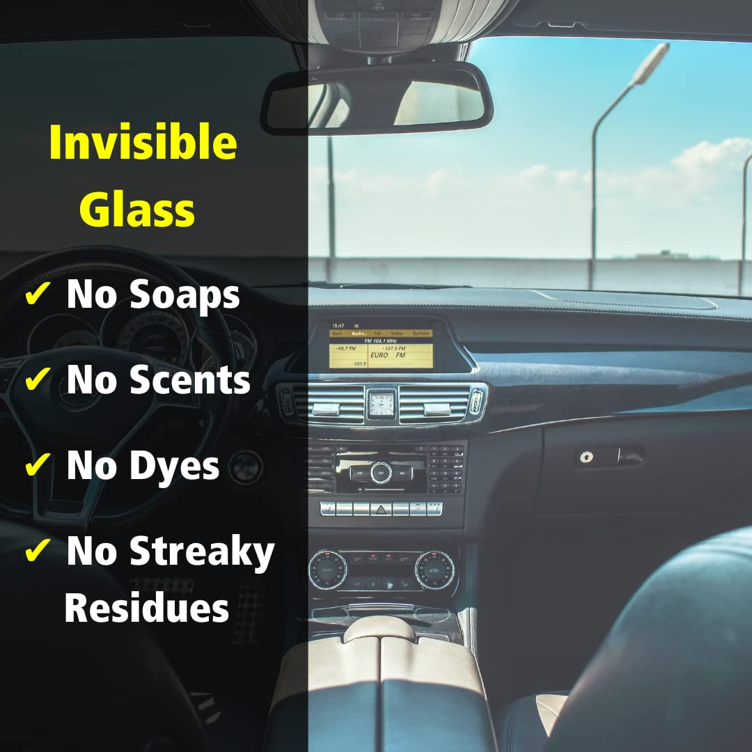 Invisible Glass cleaning action on windshield removing road film for clear visibility