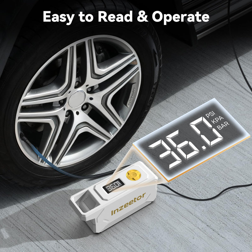 inzeetor inflator attached to car tire demonstrating fast inflation benefit
