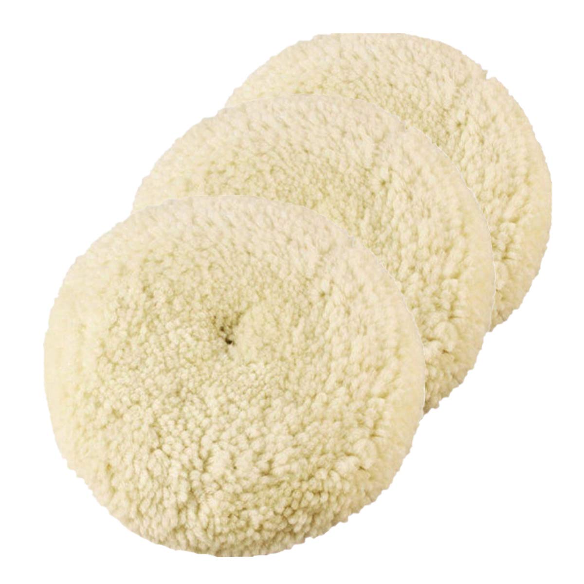 INZOEY front view of three 7-inch wool pads showing packaging and product benefits