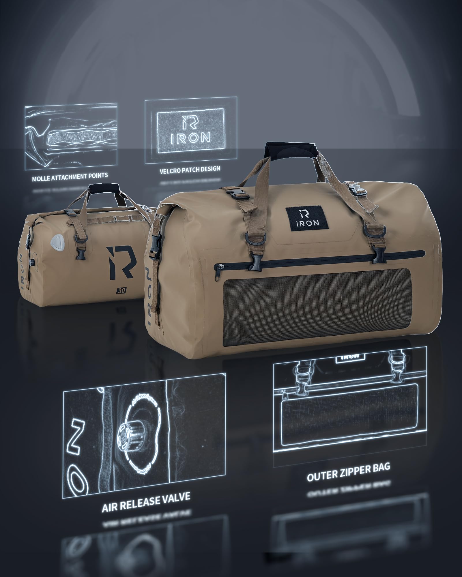 IRON JIA'S duffel mounted on motorcycle rack ensuring secure transport benefit
