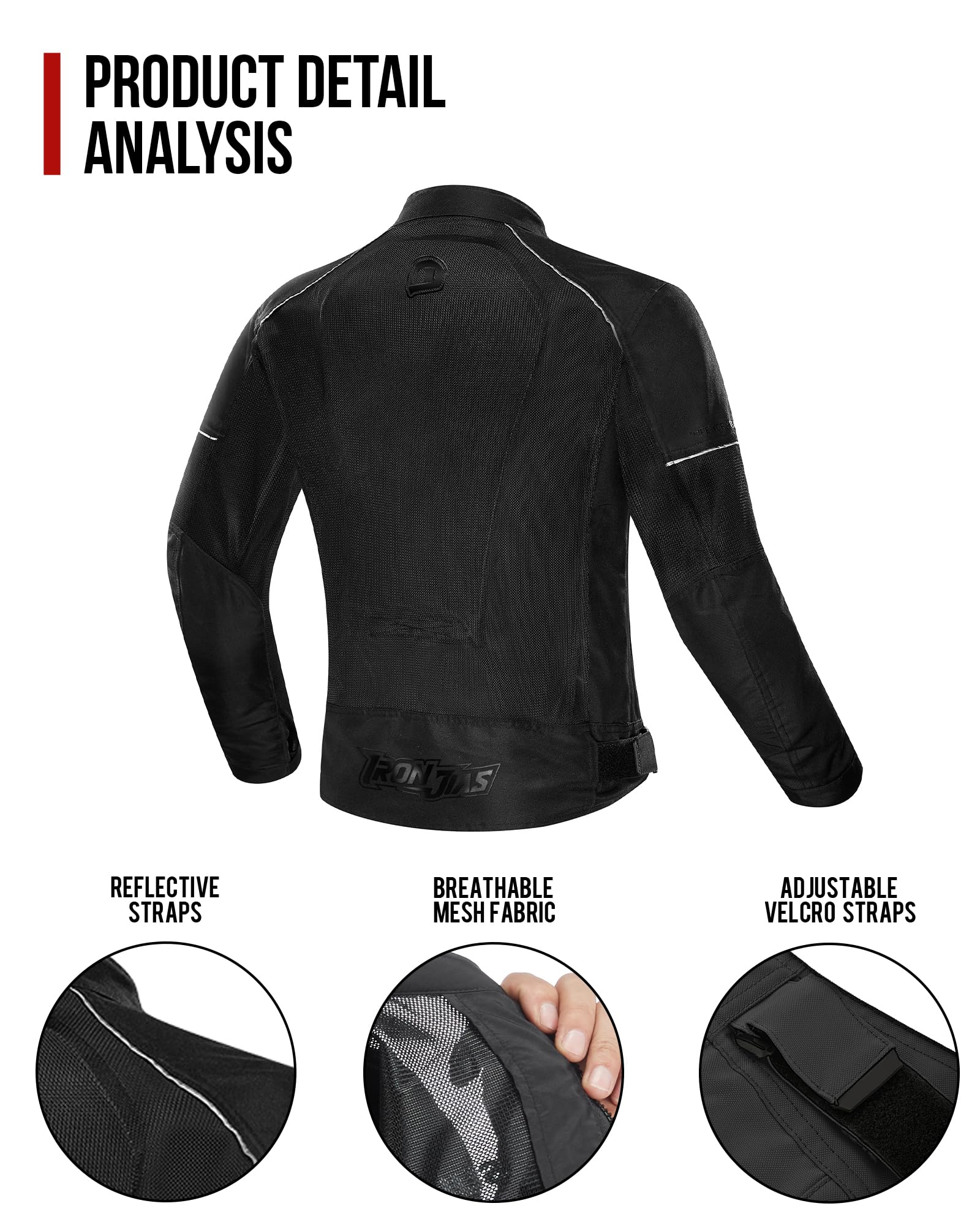 IRON JIA'S reflective shoulder strips improving night visibility and safety