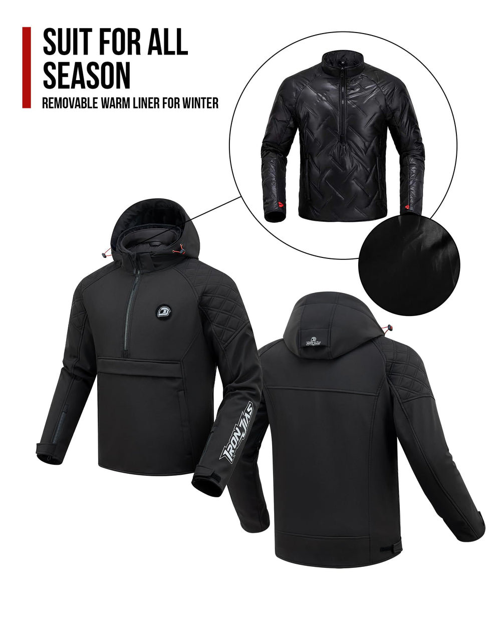 IRON JIA'S reflective stripe in low light improving visibility and rider safety
